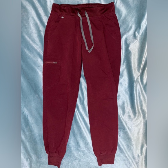 Figs Women's Burgundy Joggers with Gray Drawstring - Picture 2 of 4